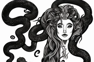 goddess medusa half face all black snakes tattoo idea