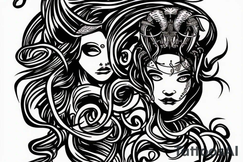 goddess medusa half face all black snakes tattoo idea