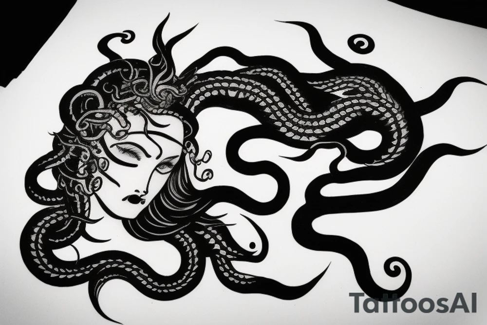 goddess medusa half face all black snakes tattoo idea