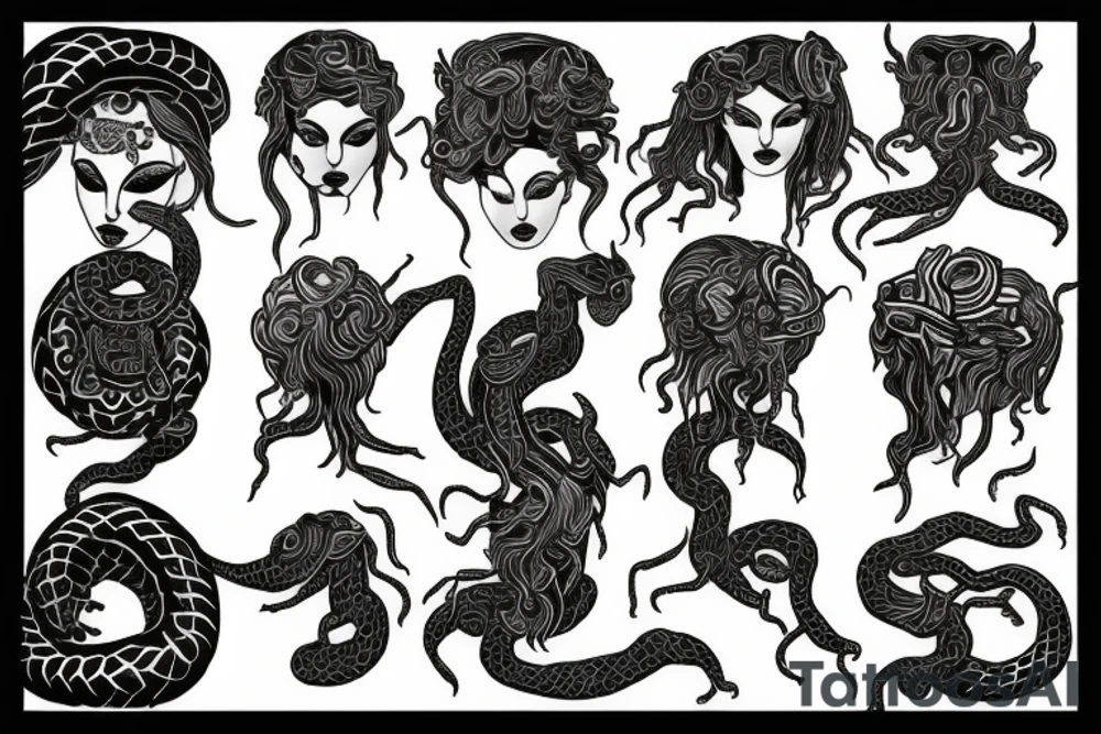 goddess medusa  all black snakes tattoo idea