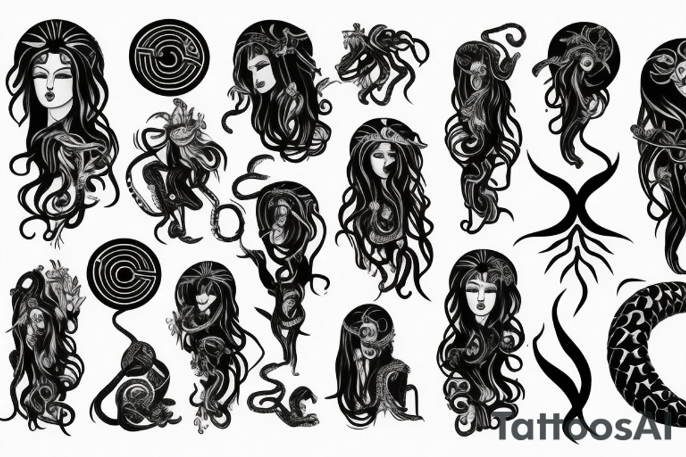goddess medusa  all black snakes tattoo idea