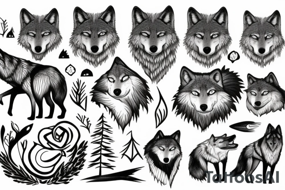 Wolf with forest and water tattoo idea