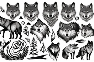 Wolf with forest and water tattoo idea