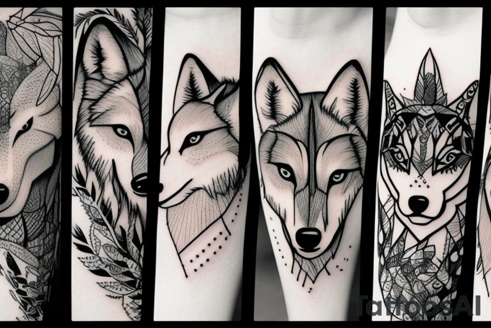 Wolf with forest and water tattoo idea