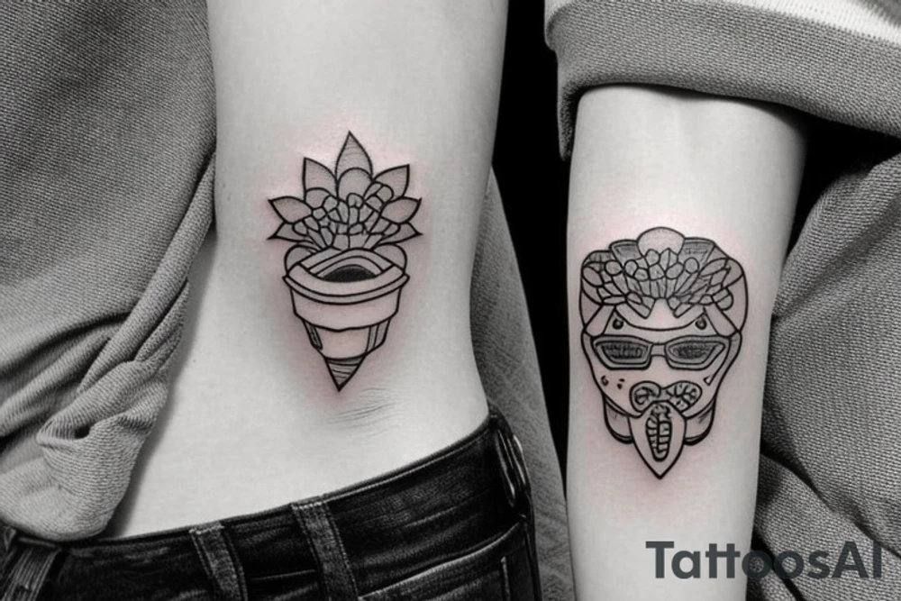 a tiny tattoo with some funny additionals tattoo idea