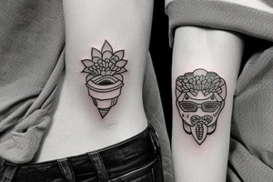 a tiny tattoo with some funny additionals tattoo idea