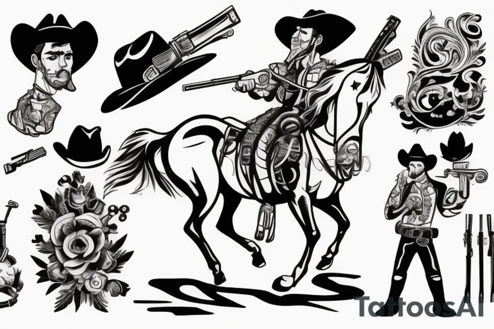 Cowboy on horse with gun tattoo idea