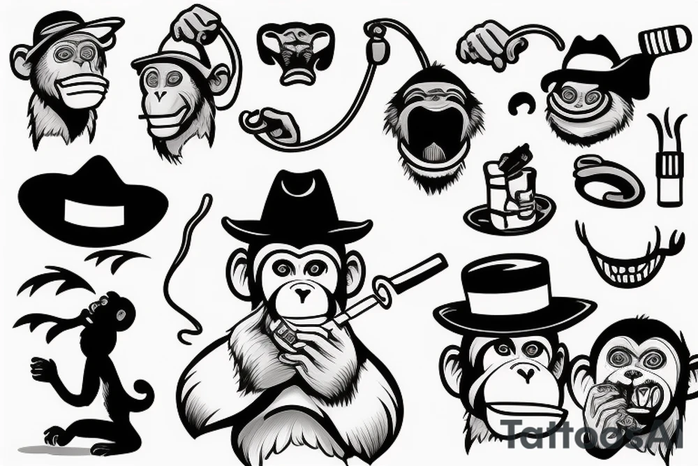 monkey in a hat with a cigarette in his mouth tattoo idea