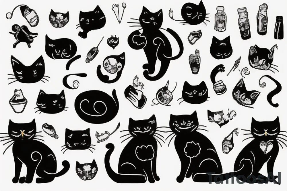 funny fluffy black cat tattoo idea