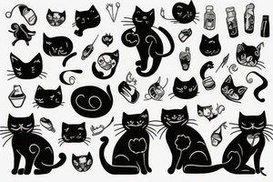 funny fluffy black cat tattoo idea