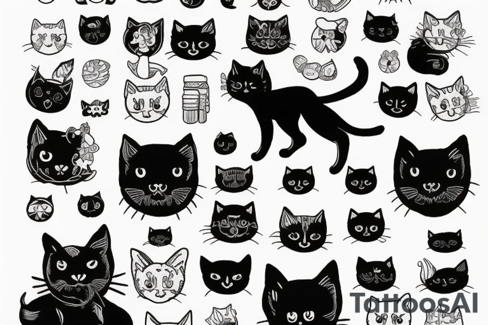funny fluffy black cat tattoo idea