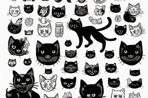 funny fluffy black cat tattoo idea