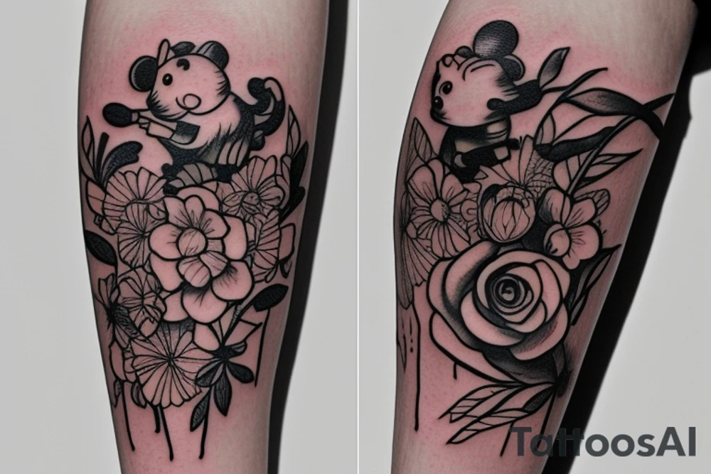 mouse and flower tattoo idea
