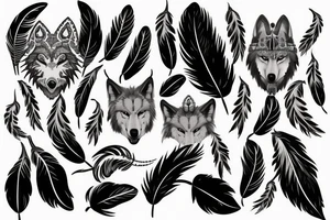 wolf headress, with black and white feathers tattoo idea