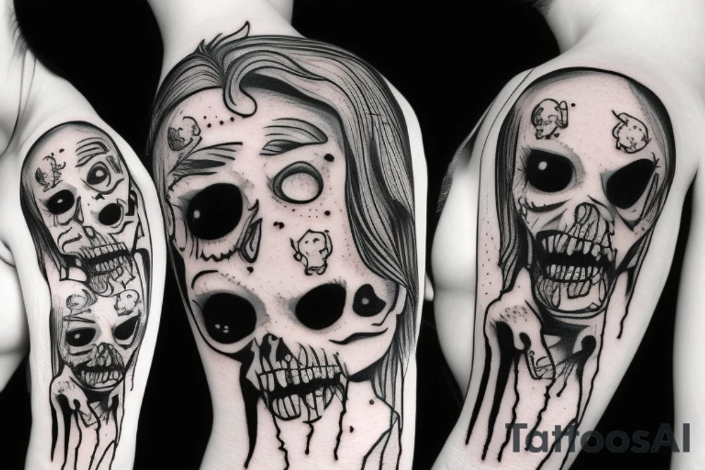 Zombie with balloon in hands tattoo idea