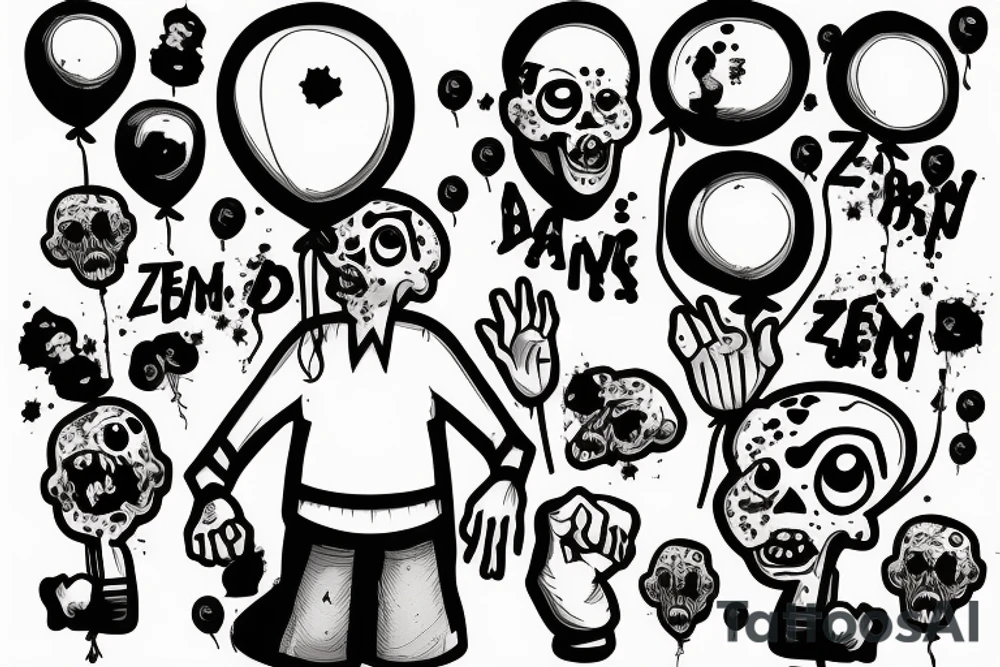 zombie holding balloon in hand tattoo idea