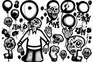 zombie holding balloon in hand tattoo idea