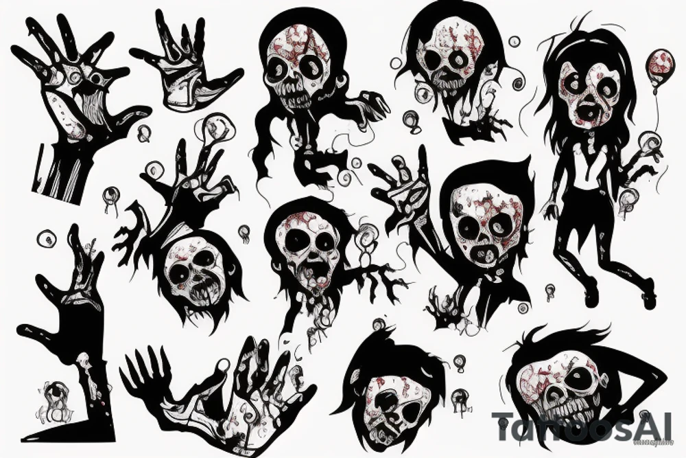 zombie holding balloon in hand tattoo idea