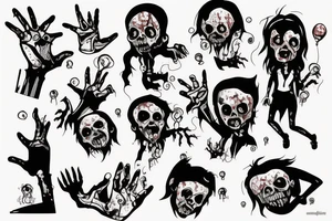 zombie holding balloon in hand tattoo idea