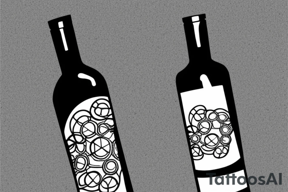 wine bottle with tree rings inside the bottle. tine lines tattoo idea