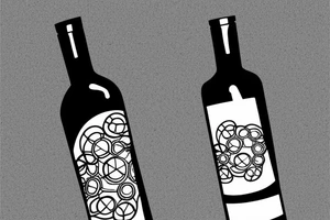 wine bottle with tree rings inside the bottle. tine lines tattoo idea