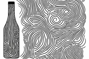 wine bottle with tree rings inside the bottle. thin lines tattoo idea