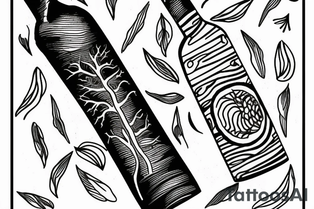 wine bottle with tree rings inside the bottle. thin lines tattoo idea wine bottle with tree rings inside the bottle. thin lines tattoo idea