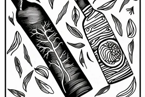 wine bottle with tree rings inside the bottle. thin lines tattoo idea