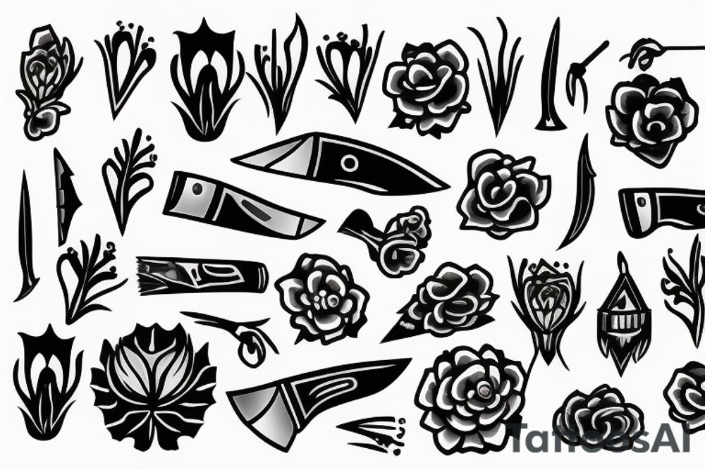 Knife with flawers tattoo idea