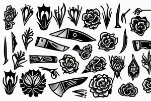 Knife with flawers tattoo idea