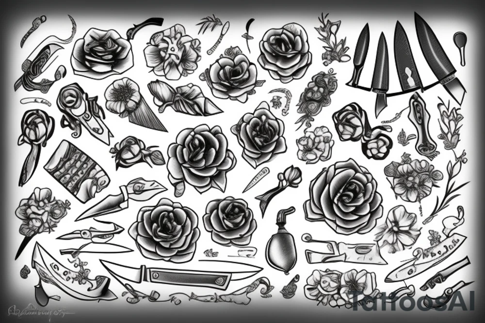 Knife with flawers tattoo idea