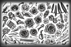 Knife with flawers tattoo idea