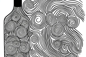 wine bottle with tree rings inside the bottle. thin lines tattoo idea