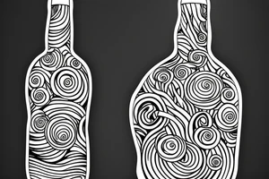 wine bottle with tree rings inside the bottle. thin lines tattoo idea