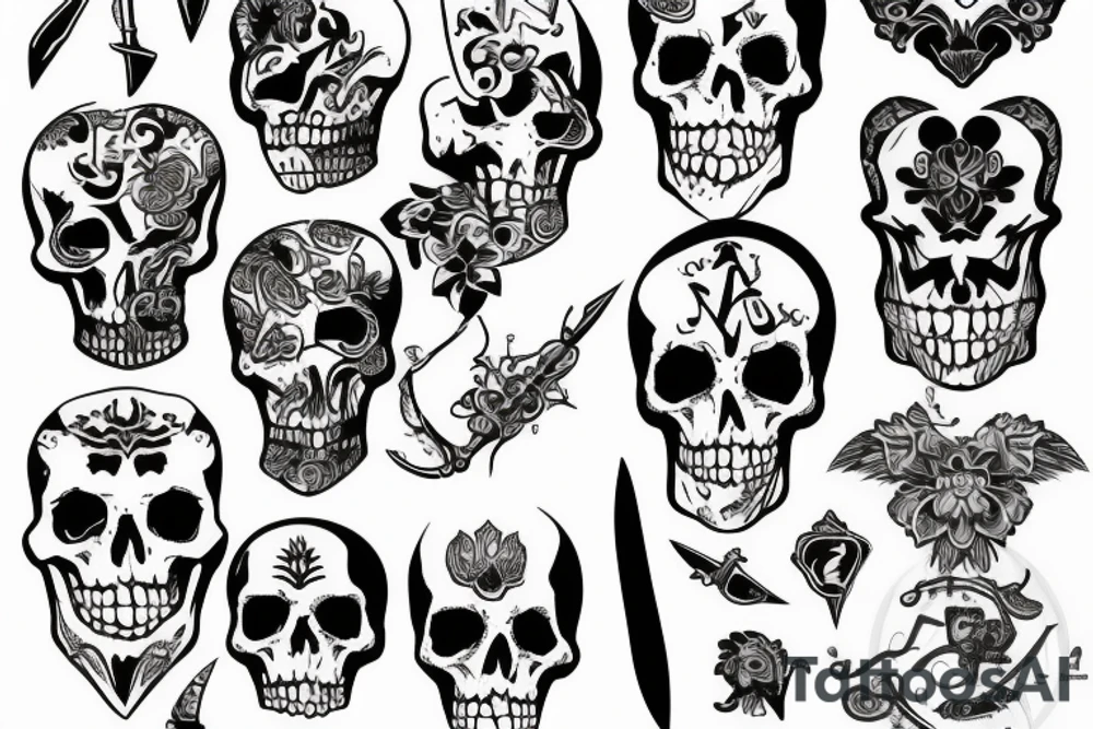 Knife with bones tattoo idea