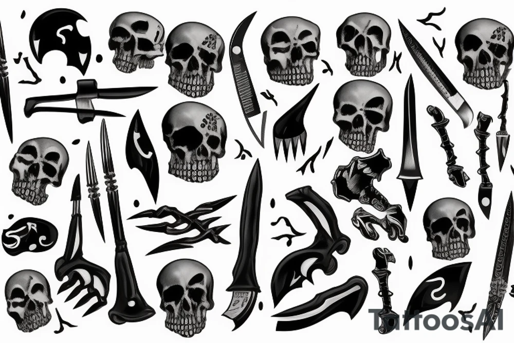 Knife with bones tattoo idea