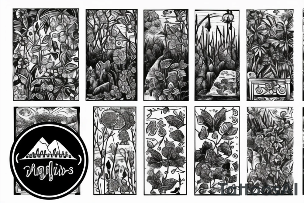 Train window overlooking fields and forests tattoo idea