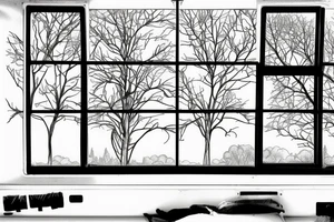 Train window overlooking fields and forests tattoo idea
