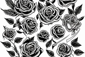 Outline knife with roses tattoo idea