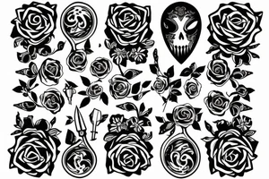 Outline knife with roses tattoo idea