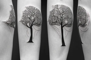 Tree, linden tree, leaves, flowers realistic, engraving style tattoo idea
