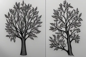 Tree, linden tree, leaves, flowers realistic, engraving style tattoo idea