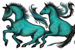 kelpie horse in dark climate in blue, turquoise and green colors tattoo idea