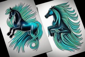 kelpie horse in dark climate in blue, turquoise and green colors tattoo idea