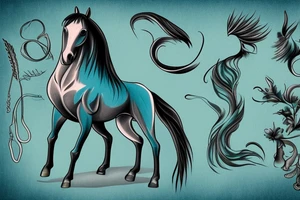 kelpie horse in dark climate in blue, turquoise and green colors tattoo idea