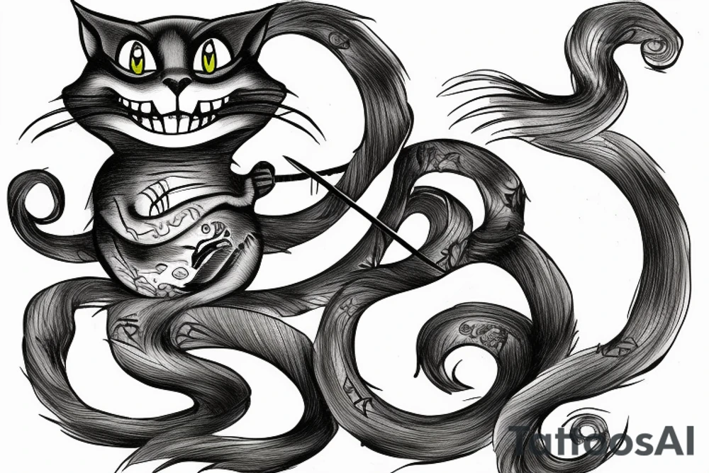 Cheshire cat with katana tattoo idea