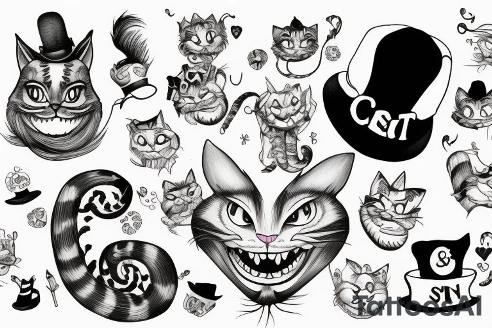 Cheshire cat with hat tattoo idea