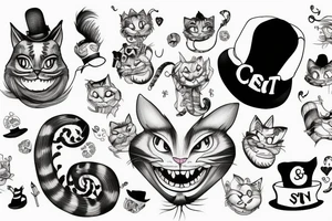 Cheshire cat with hat tattoo idea