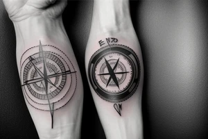 watch numbers, compass, roses, father and son walking on the road tattoo idea