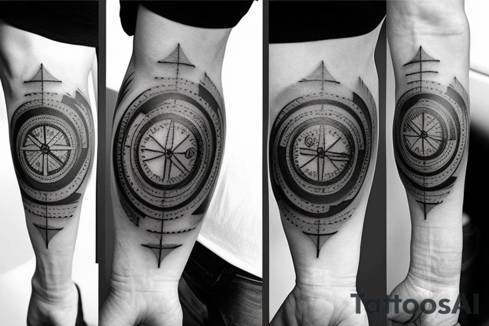 watch numbers, compass, roses, father and son walking on the road tattoo idea